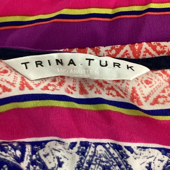 Trina Turk Floria Tunic Silk Boho Print V-Neck Top Pink Blue Size M - Picture 6 of 7